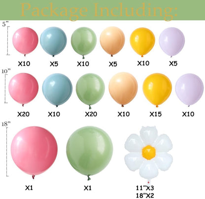 Daisy Pastel Balloon Garland Kit 157pcs Pastel Macaron Balloon Arch Kit with Flower Mylar Balloon for Boho Mothers Day Spring Daisy Floral Theme Two Groovy Party Decoration