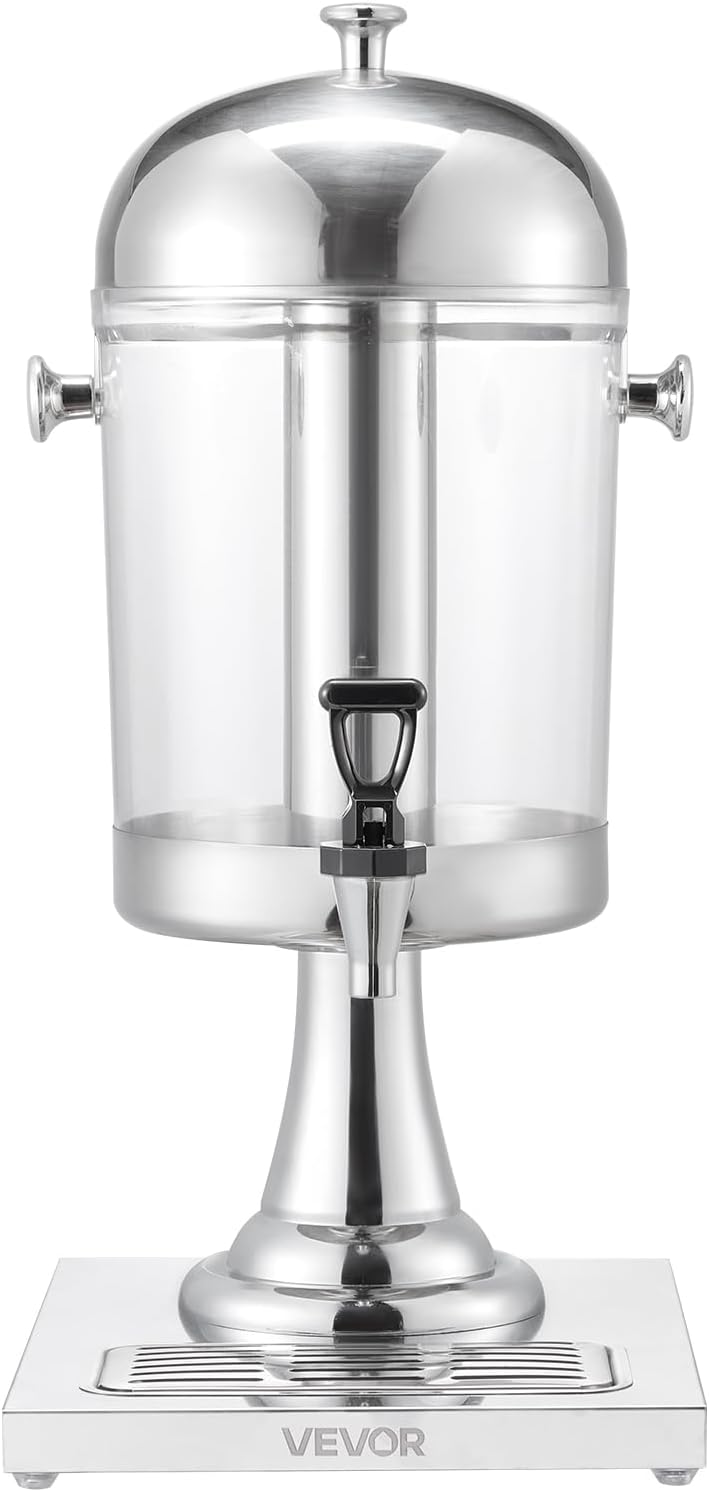 VEVOR Beverage Dispenser, 2.1 Gallon x 2 Drink Dispenser for Parties, Stainless Steel + Plastic Juice Dispensers with Spigot Ice Chamber Tray, Iced Tea Lemonade Dispensers, for Restaurants, Hotels