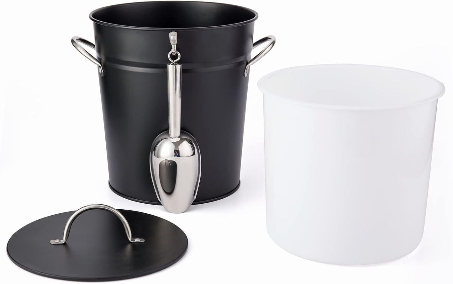 Rae Dunn Ice Bucket with Scoop - Stainless Steel Bucket with Handle, Lid and Ice Scooper - 4 Qt. Storage Bin for Ice Cubes for Bars, Parties, Backyard Barbeques, Picnics, and Camping (Sage)