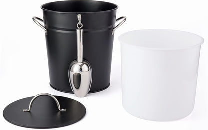Rae Dunn Ice Bucket with Scoop - Stainless Steel Bucket with Handle, Lid and Ice Scooper - 4 Qt. Storage Bin for Ice Cubes for Bars, Parties, Backyard Barbeques, Picnics, and Camping (Sage)