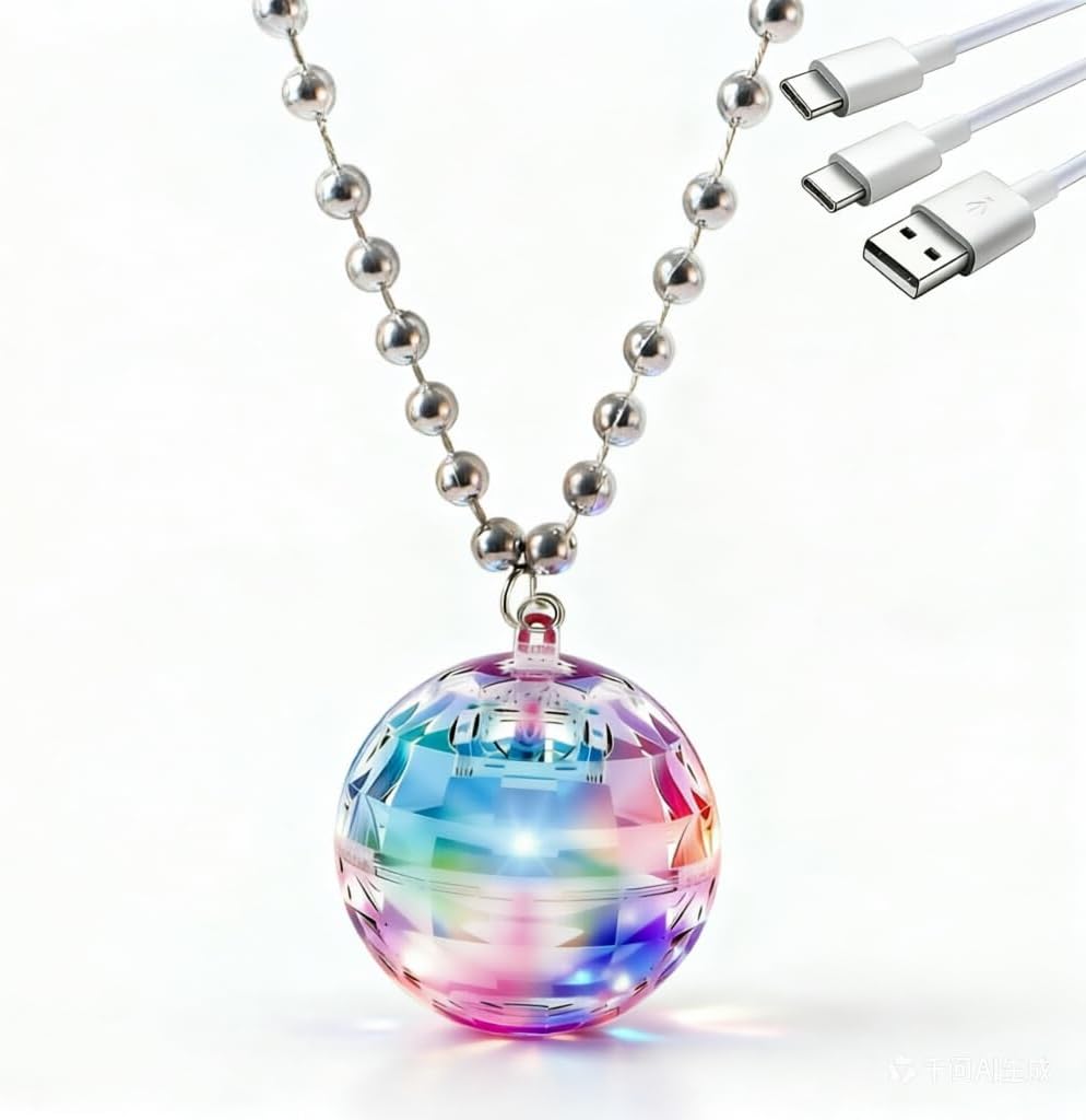 Light Up LED Necklaces for Women - 16 Color Changing USB Rechargeable Flashing Pendant, Disco Party Rave Festival Jewelry, Electronic Light Up Necklace