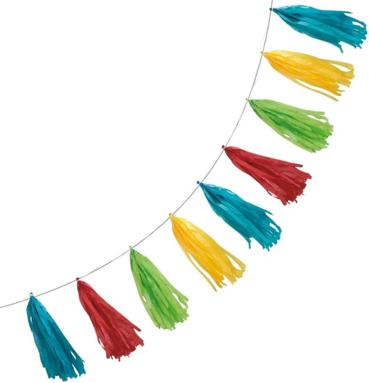 Vibrant Rainbow Tissue Tassel Garland - 9 ft. (Pack of 3) - Eye-catching Paper Tassels, Bright & Unique Decoration - Perfect Party Decor
