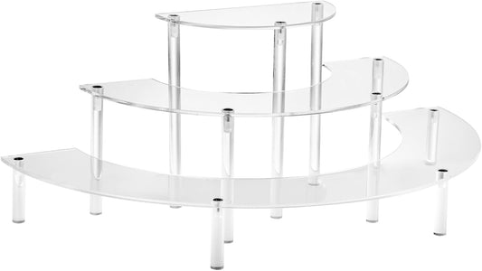 HENABLE Acrylic Display Risers, 3 Tier Clear Cupcake Perfume Stand Organizer, Half Moon Dessert Stand for Display, Food, Amiibo Funko POP Figure (2half