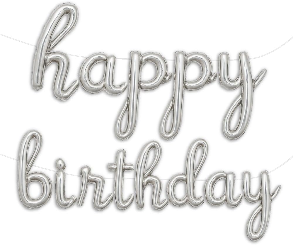 Gold Happy Birthday Balloons Banner | Script/Cursive Gold Letter Balloon Sign for Birthday Party Decor/Decoration | Foil Mylar Happy Birthday Banner