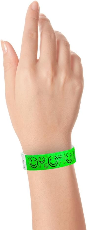 500 WristCo Yellow Smiley Face Tyvek Wristbands for Events - ¾” x 10” - Waterproof Recyclable Comfortable Tear Resistant Paper Bracelets Wrist Bands for Concerts Festivals Admission Party