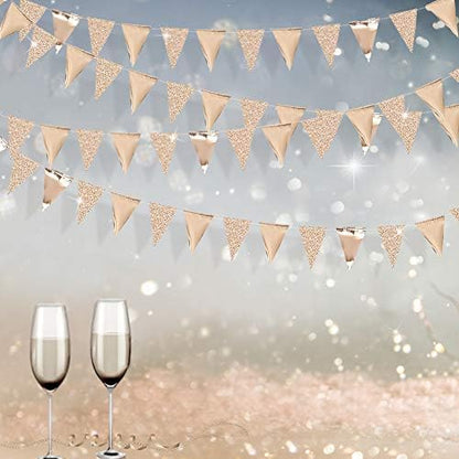 30Ft Navy Blue Gold and Beige Party Decorations Royal Blue Gold Triangle Flag Pennant Banner Bunting for Graduation Birthday Wedding Bridal Shower Nautical Ahoy Achor Theme Party Decorations Supplies