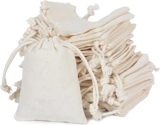 gobyhumm 50 Pieces Pure Cotton Drawstring Bags Muslin Bags Sachet Bag for Home Supplies （2.8 * 3.5"）