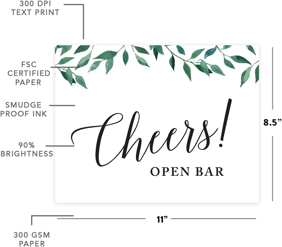Andaz Press Wedding Party Signs, Natural Greenery Green Leaves, 8.5x11-inch, Bridal Shower Scavenger Hunt, 1-Pack - Colors D