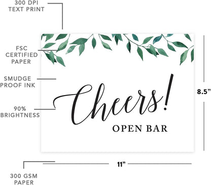 Andaz Press Wedding Party Signs, Natural Greenery Green Leaves, 8.5x11-inch, Bridal Shower Scavenger Hunt, 1-Pack - Colors D