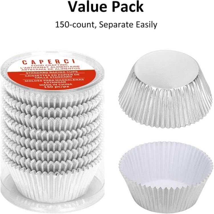 Caperci Standard Cupcake Liners Gold Foil Muffin Baking Cups 150-Pack - Premium Greaseproof & Sturdy Cupcake Papers