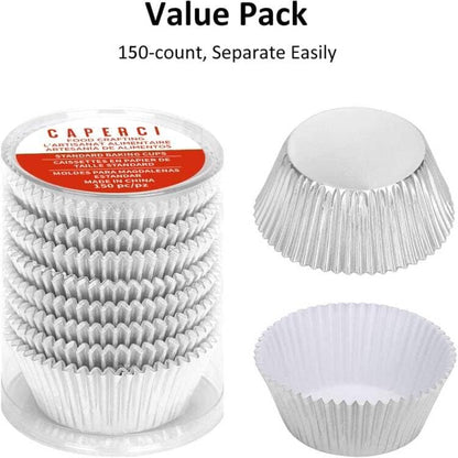 Caperci Standard Cupcake Liners Gold Foil Muffin Baking Cups 150-Pack - Premium Greaseproof & Sturdy Cupcake Papers