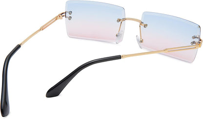 Rectangle Sunglasses for Men/Women Small Rimless Square Shade Eyewear