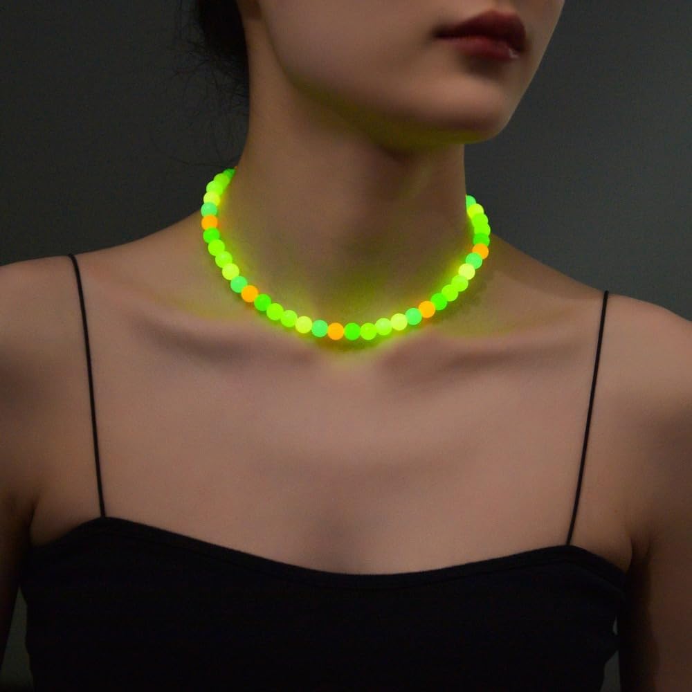 POYAMUSE Glow in the Dark Beads Necklace Luminous Acrylic UV Reactive Jewelry Color Changing Light Up Necklace