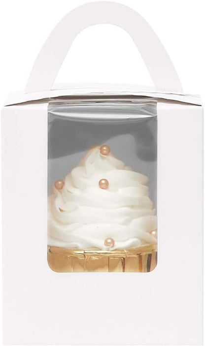 qiqee 60pcs Cupcake Boxes Individual Disposable White Single Box with Window 3.6 * 3.6 * 4.3inch Cupcake Containers/Holders