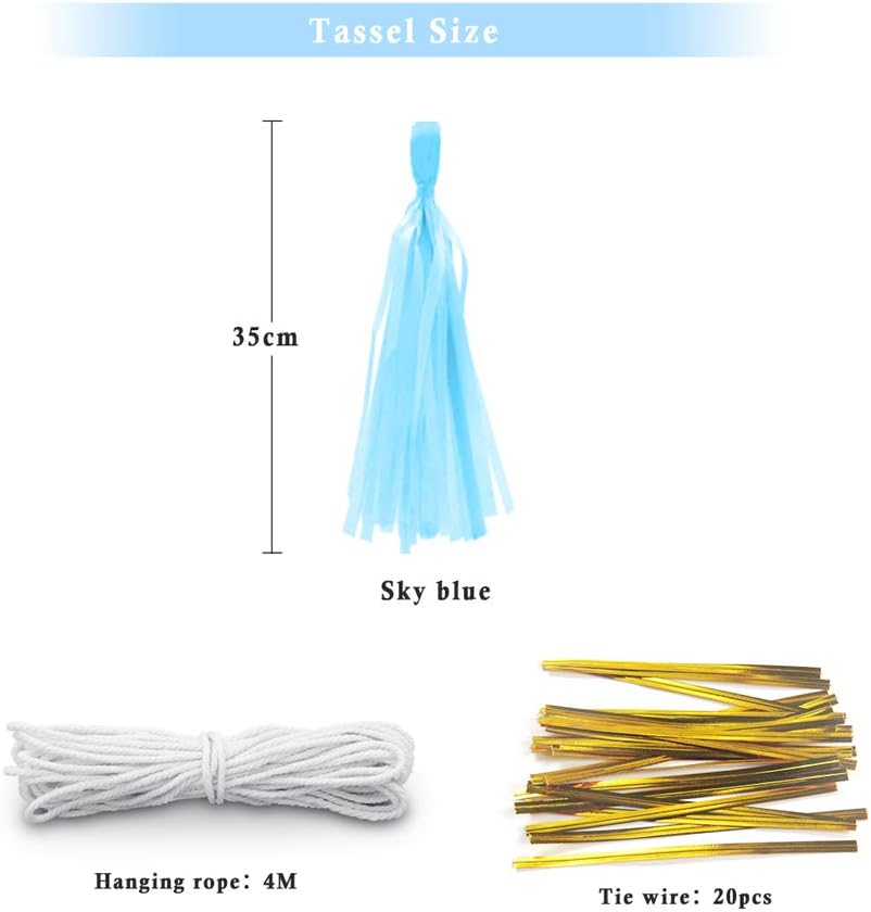 9.8in Blue Tissue Paper Tassel DIY Hanging paper decorations Party Garland Decor for Party Decorations Wedding,Festival,Baby Shower Decoration 20PCS25cm