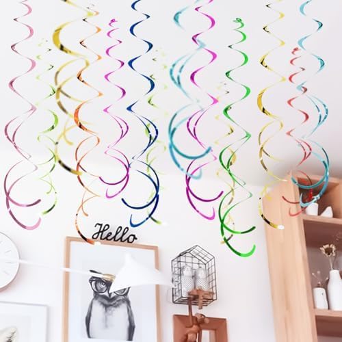 84 Pack Colorful Ceiling Swirl Foil Decorations Hanging Plastic Streamer Themed Swirl Party Decoration for Wedding Thanksgiving Day Graduation Celebration (A)