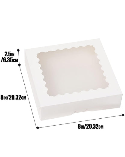 qiqee 8x8x2.5 Inch White Pastry Box With Window Donut Pie Boxes 12pcs Bakery Box (Auto-pop Up)