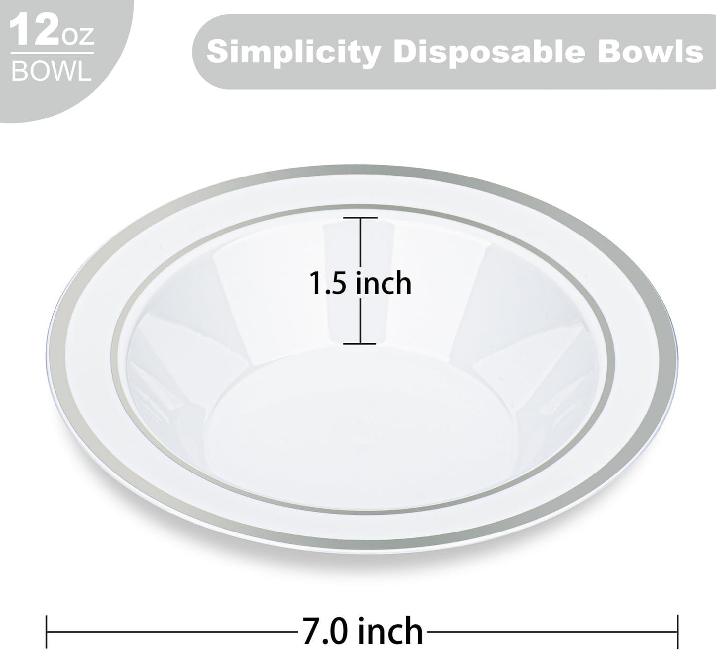 BESTVIP 100 Pack Plastic Bowls with Gold Rim, 12 oz Disposable Soup Bowls, Heavy-duty Dessert Salad Bowl for Party, Wedding, Christmas, Dinner, Catering