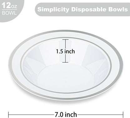 BESTVIP 100 Pack Plastic Bowls with Gold Rim, 12 oz Disposable Soup Bowls, Heavy-duty Dessert Salad Bowl for Party, Wedding, Christmas, Dinner, Catering