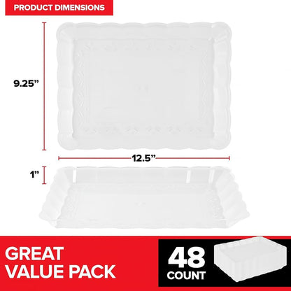(24 Pcs) Clear Plastic Serving Tray 9x13, Large Plastic Serving Platter Disposable, Rectangle Party Trays and Platters for Fruit, Dessert, Cookies, Appetizers, Food, Entertaining, Holiday Parties