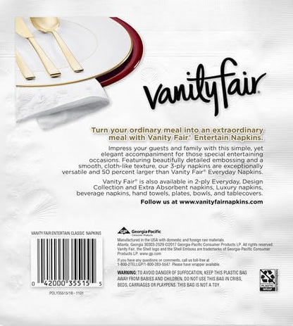 Vanity Fair Entertain Paper Napkins, 40 Count, Disposable Napkins Made For Entertaining And Events