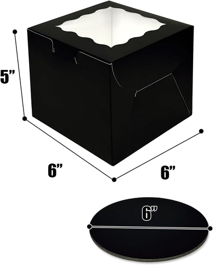 Bakepacker 36pcs 6x6x5 Inches with Window 18-Packs White 6 Inch Bakery Boxes (18 Cake Boxes +18 Cake Boards + 10 Meters Silk Ribbon Includes Included)