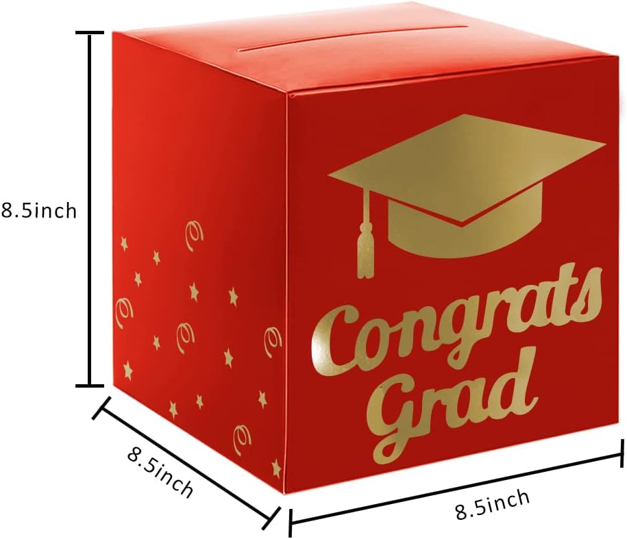 Graduation Card Box Holder, Congrats Grad Foldable Cardboard Decorations Box for Graduation Party Decoration and Grad Parties (Black)