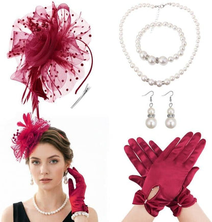 DRESHOW Fascinators Hat Flower Mesh Ribbons Feathers on a Headband and a Clip Tea Party Headwear for Girls and Women - Colors B