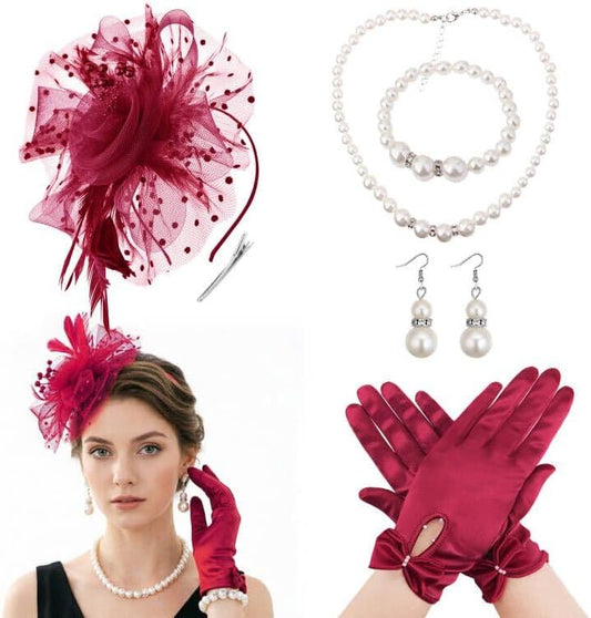 DRESHOW Fascinators Hat Flower Mesh Ribbons Feathers on a Headband and a Clip Tea Party Headwear for Girls and Women - Colors B