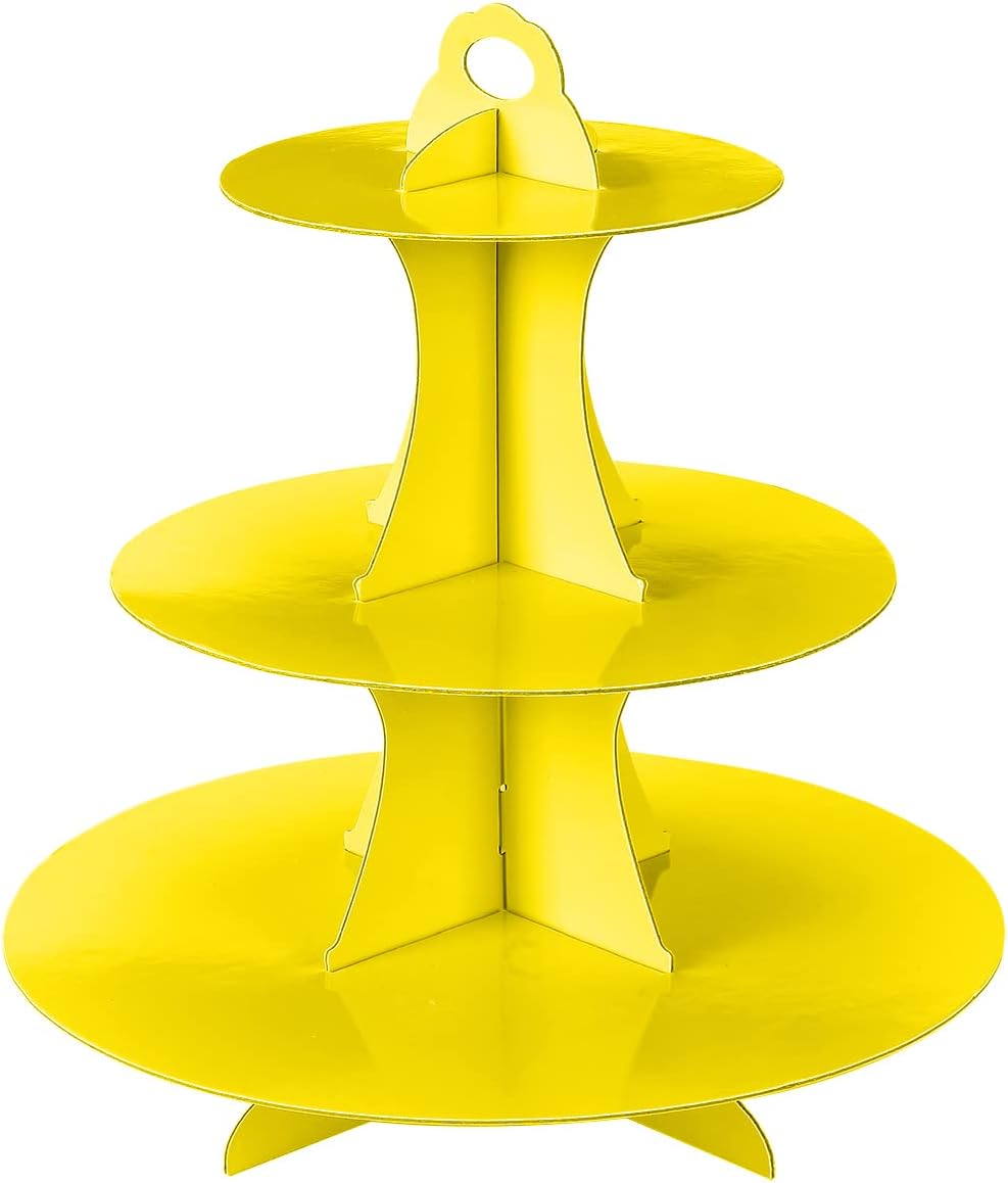 YLDW Cupcake Stand, 3-Tier Cupcake Stand Display, Cardboard Cup Cake Tower Stand, Disposable Dessert Stand for Birthday Tea Party Baby Shower Treat Decorations, Pink