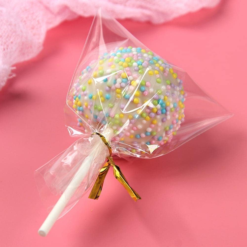 XLSFPY 100PCS Clear Cellophane Bags, 5x7 Small Treat Bags with Ties, Cake Pop Bags, Candy Bags, Goodie Bags, Rice Crispy Treat Bags, Clear Bags for Favors Birthday Party (5'' x 7'')