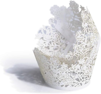 YOZATIA 60pcs Black Rose Lace Cupcake Wrappers Holders, Laser Cut Cupcake Liners Decorative Liners for Wedding Party Birthday Cake Decoration Supplies