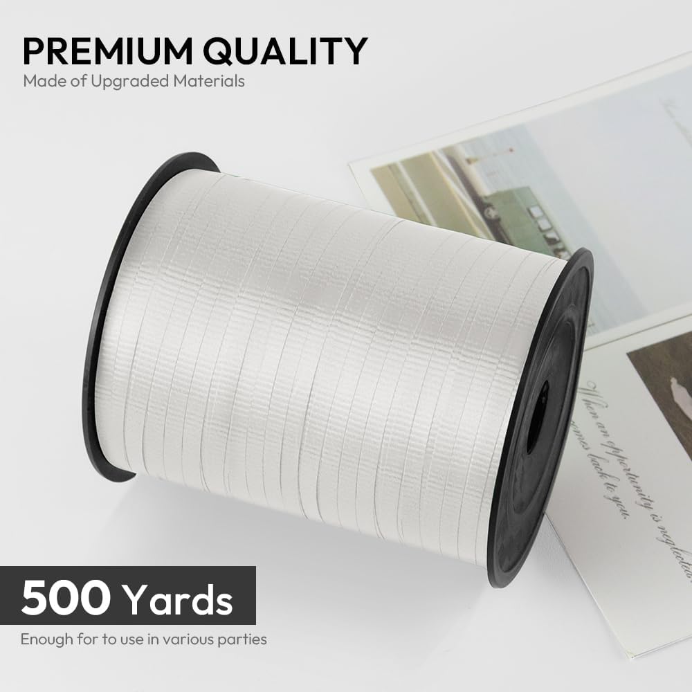 KMER LIFE White Crimped Curling Ribbon, 1/5" Wide x 500 Yards Christmas Curling Ribbons for Gift Wrapping, Party Decoration, Balloon String, Crafting, Balloon Ribbons for Florist Flower (1 Roll)
