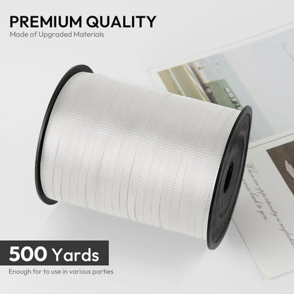 KMER LIFE White Crimped Curling Ribbon, 1/5" Wide x 500 Yards Christmas Curling Ribbons for Gift Wrapping, Party Decoration, Balloon String, Crafting, Balloon Ribbons for Florist Flower (1 Roll)