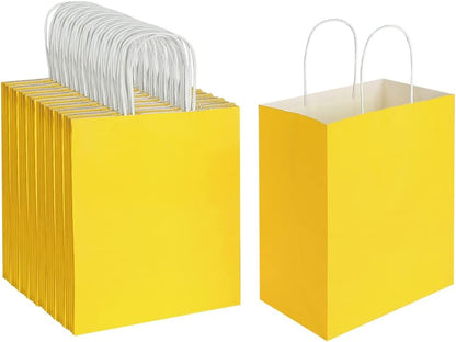 Oikss 100 Pack 8x4.75x10 Inch Medium Brown Kraft Paper Bags with Handles Bulk for Wedding Birthday Party Favors Grocery Retail Shopping Business Goody Craft Gift Bags Sacks (Plain Natural 100 Count)