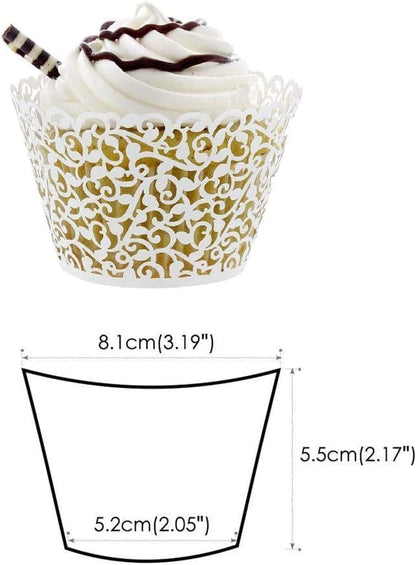 50 Pcs White Pearl Lace Laser Cut Filigree Wedding Cupcake Wrapper Baking Cake Cups Wraps Cupcake Muffin Case Trays for Special Occasions