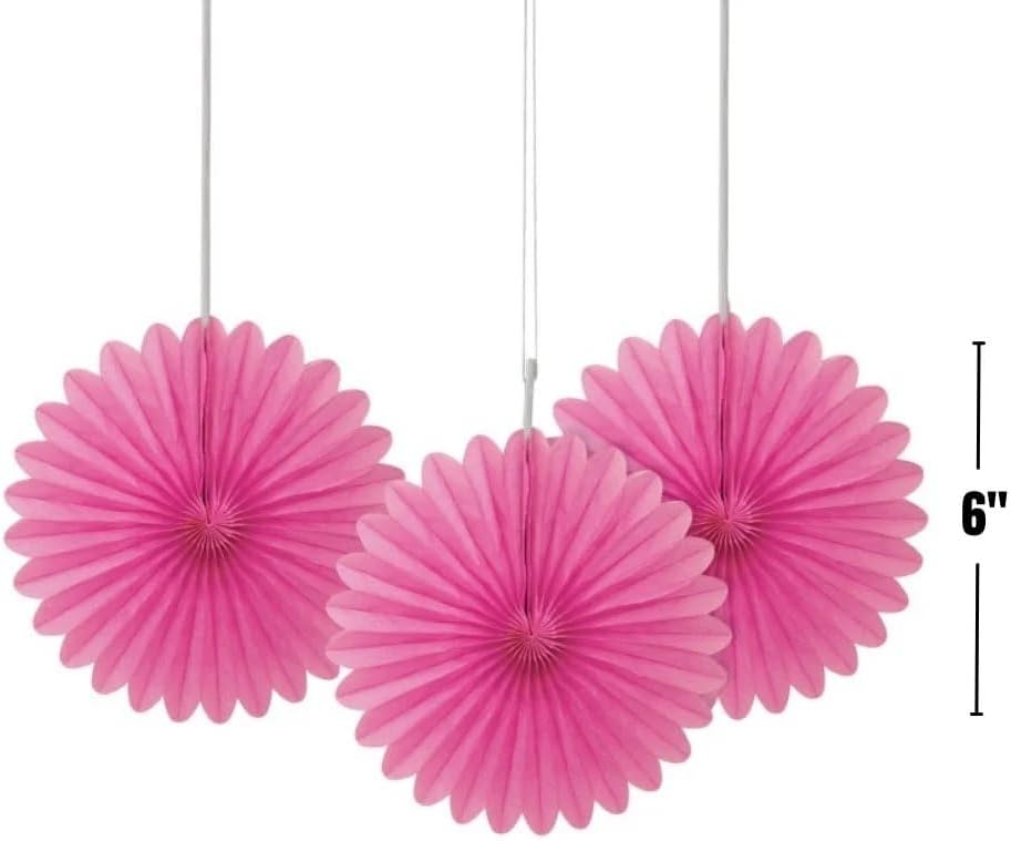 Sunflower Yellow Hanging Tissue Paper Fans - 6'', 3 Count - Perfect for Parties & Home Decor