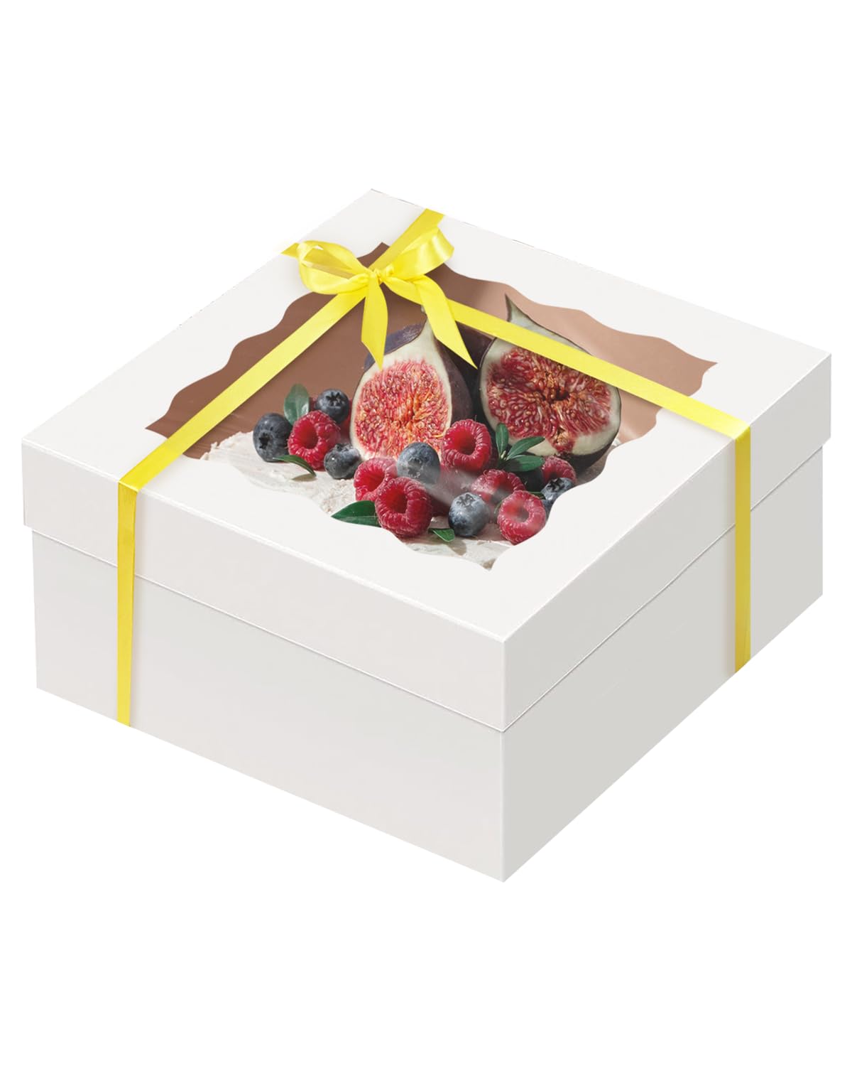 qiqee White 6x6x5 Cake Box, 4 Sets White Cake Box with Window ＆ 4 Sets 6" White Cake Round Boards, 6inch Cake Containers