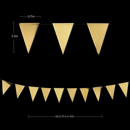 30Ft Navy Blue Gold and Beige Party Decorations Royal Blue Gold Triangle Flag Pennant Banner Bunting for Graduation Birthday Wedding Bridal Shower Nautical Ahoy Achor Theme Party Decorations Supplies