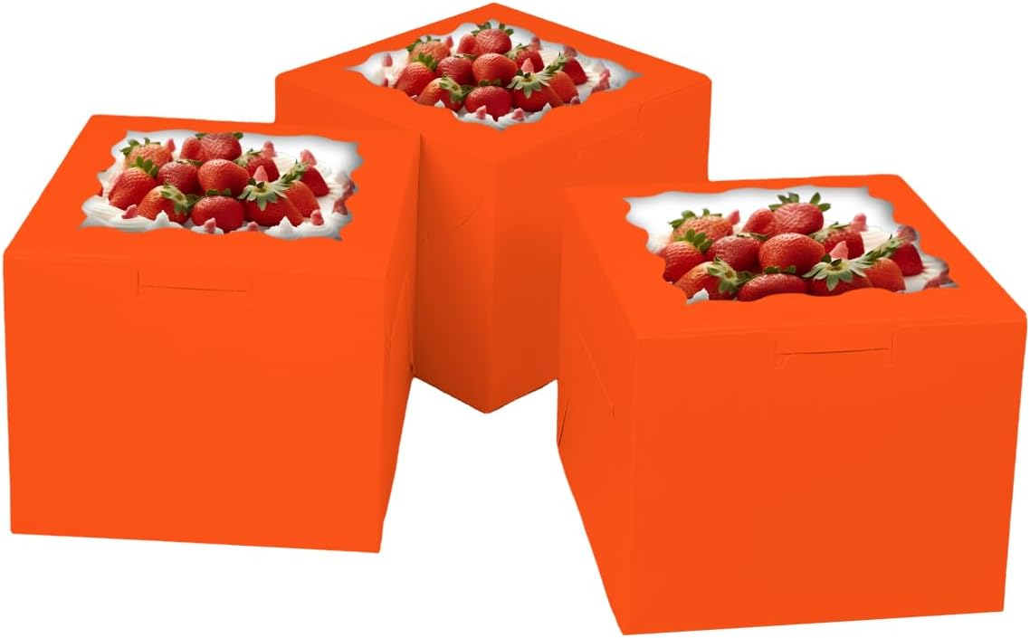 Bakepacker 36pcs 8x8x5 Inches Cake Boxes with Window 18-Packs Black 8 Inch Bakery Boxes (18 Cake Boxes +18 Cake Boards Included)