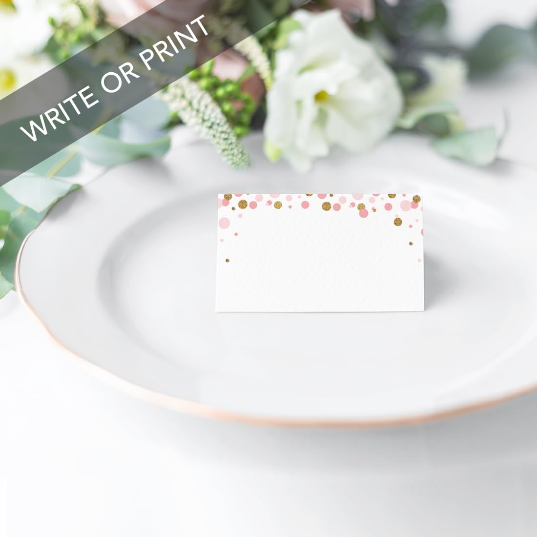 Andaz Press Blush Pink Gold Glitter Girl Baby Shower, Printable Table Tent Place Cards, 20-Pack, Seat Placement Cards Blank Place Cards For Table Settings Name Cards for Wedding, Graduation Food Cards - Colors A