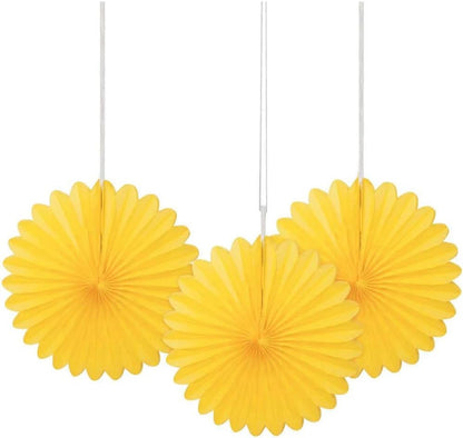 Sunflower Yellow Hanging Tissue Paper Fans - 6'', 3 Count - Perfect for Parties & Home Decor