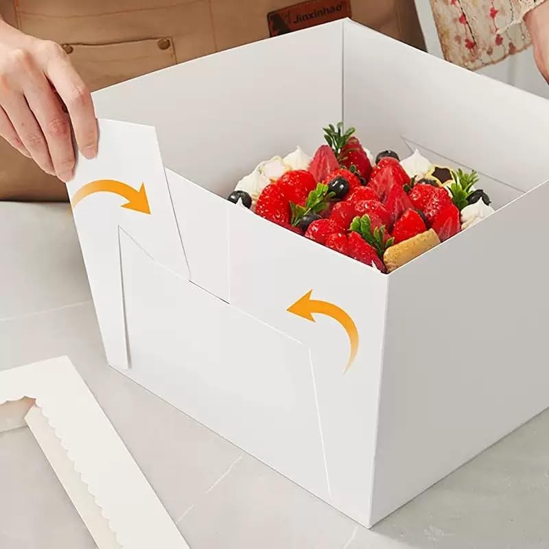 3 - Pack 8×8×8 Inch White Cake Boxes, Reinforced Cardboard with Scalloped Window, Perfect for Professional Bakery Presentation
