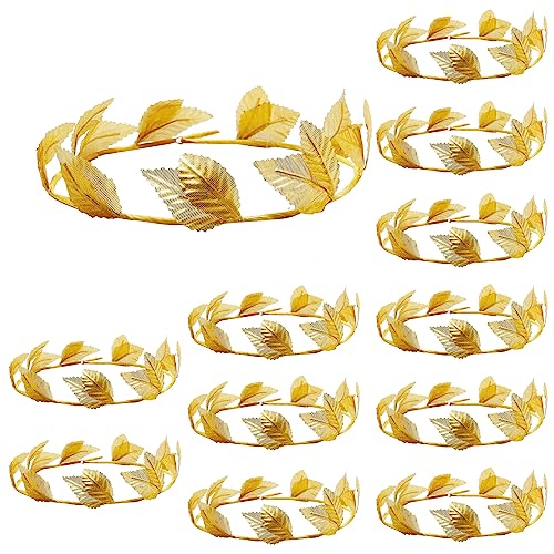 Hoypeyfiy 12 Pcs Gold Laurel Crown Wreath Headbands, Greek Goddess Roman Leaf Headpiece for Toga Party, Halloween Cosplay, Wedding, Prom, Festival Costume Accessories