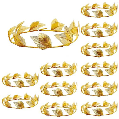 Hoypeyfiy 12 Pcs Gold Laurel Crown Wreath Headbands, Greek Goddess Roman Leaf Headpiece for Toga Party, Halloween Cosplay, Wedding, Prom, Festival Costume Accessories