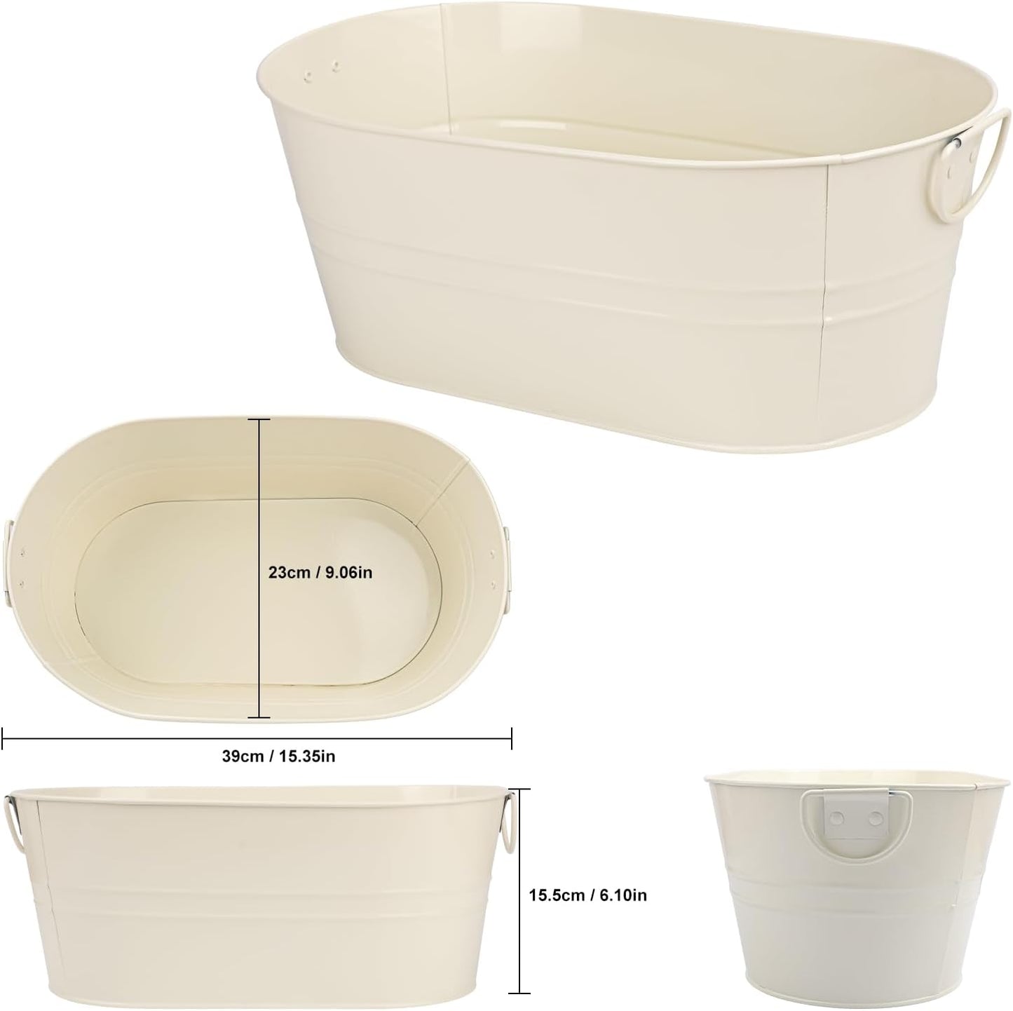 3 PCS 15.3 x 9 x 6 inches White Metal Galvanized Tub with Iron Handles, 3 Gallon Beverage Tubs for Parties, Large Ice Buckets for Beer, Wine, Cocktails & Outdoor Events