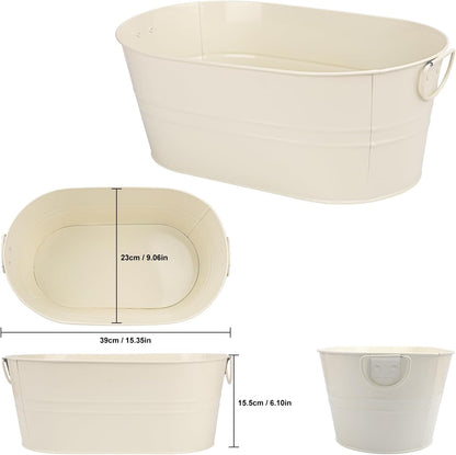 3 PCS 15.3 x 9 x 6 inches White Metal Galvanized Tub with Iron Handles, 3 Gallon Beverage Tubs for Parties, Large Ice Buckets for Beer, Wine, Cocktails & Outdoor Events