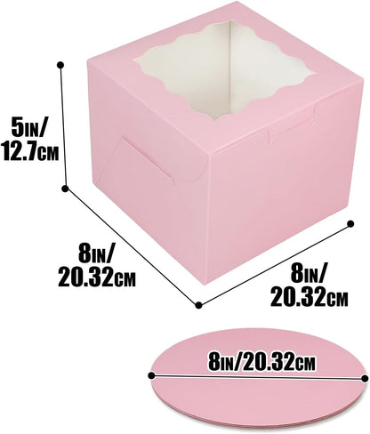 Bakepacker 36pcs 8x8x5 Inches Cake Boxes with Window 18-Packs Black 8 Inch Bakery Boxes (18 Cake Boxes +18 Cake Boards Included)