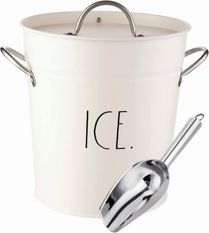 Rae Dunn Ice Bucket with Scoop - Stainless Steel Bucket with Handle, Lid and Ice Scooper - 4 Qt. Storage Bin for Ice Cubes for Bars, Parties, Backyard Barbeques, Picnics, and Camping (Sage)