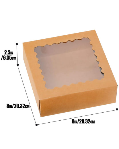 qiqee 8x8x2.5 Inch White Pastry Box With Window Donut Pie Boxes 12pcs Bakery Box (Auto-pop Up)